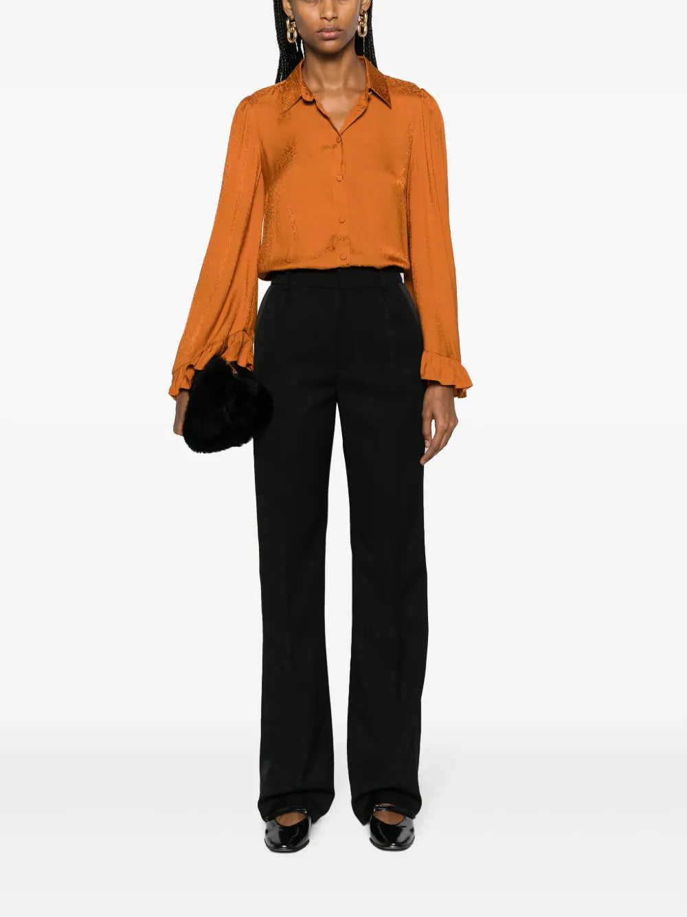 Animal-Print Ruffle-Cuffs Shirt