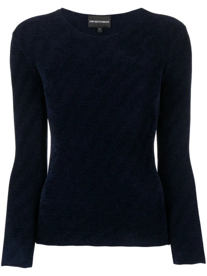 Chevron-Pattern Round-Neck Jumper