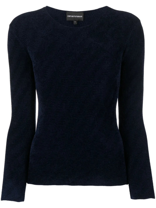 Chevron-Pattern Round-Neck Jumper