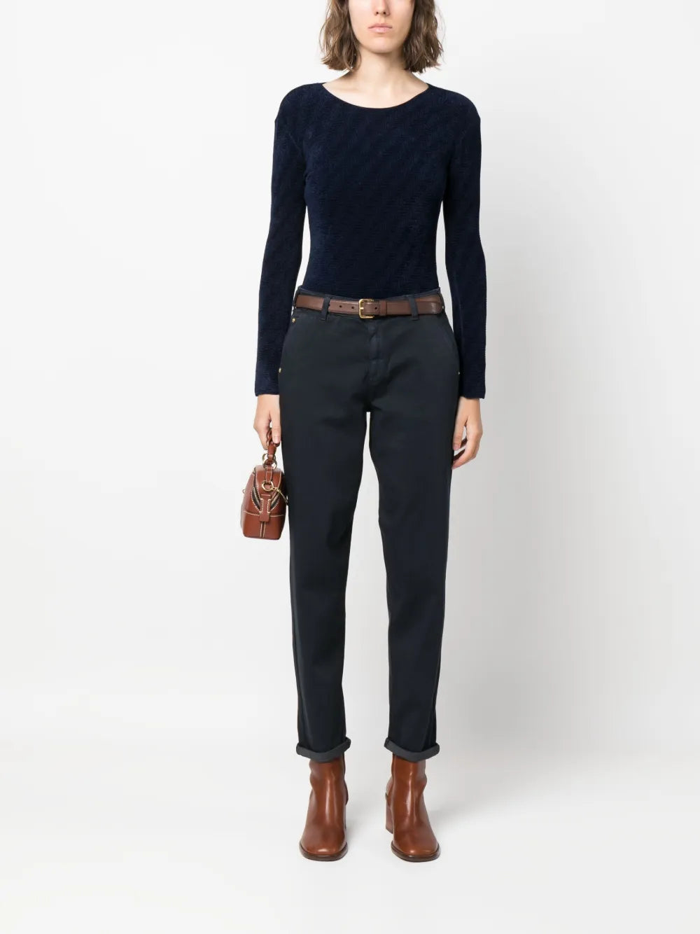 Chevron-Pattern Round-Neck Jumper