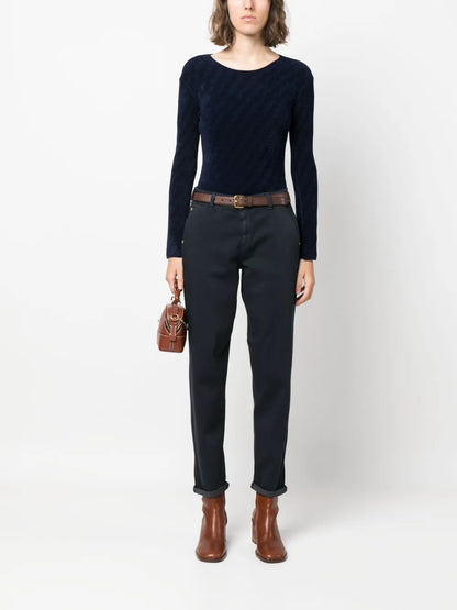 Chevron-Pattern Round-Neck Jumper