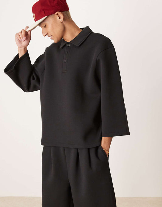 Co-Ord Oversized 3/4 Sleeve Scuba Polo Top