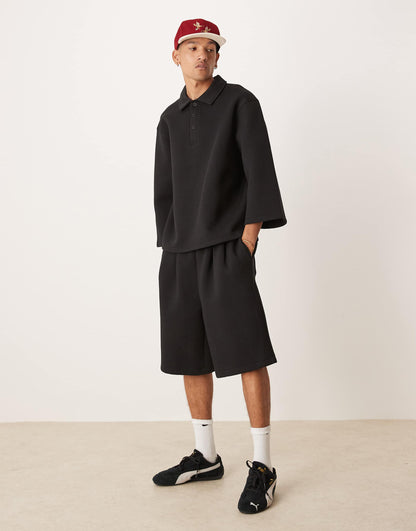 Co-Ord Oversized 3/4 Sleeve Scuba Polo Top