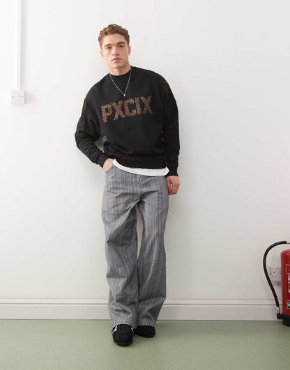 Oversized Sweatshirt With Cheetah Print Letters