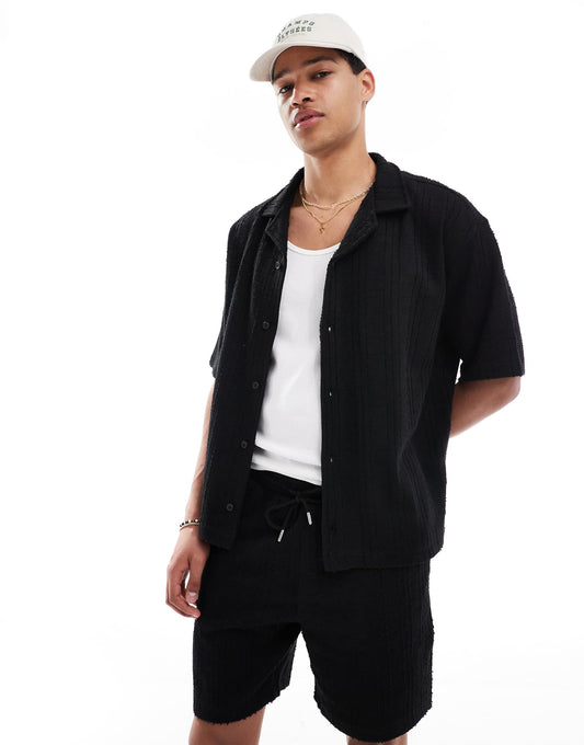 Self Stripe Textured Shirt Co-Ord