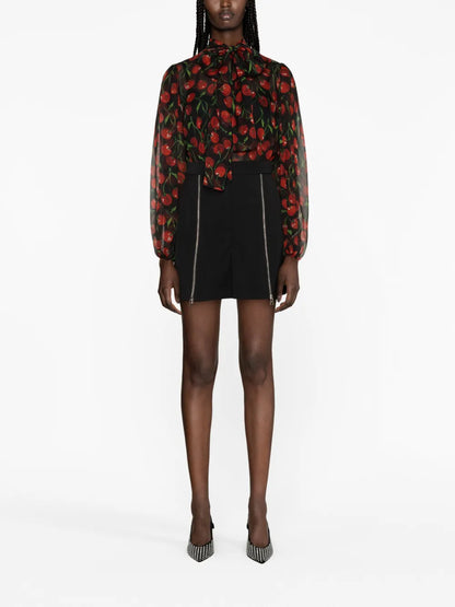 Cherry-Print Silk Blouse