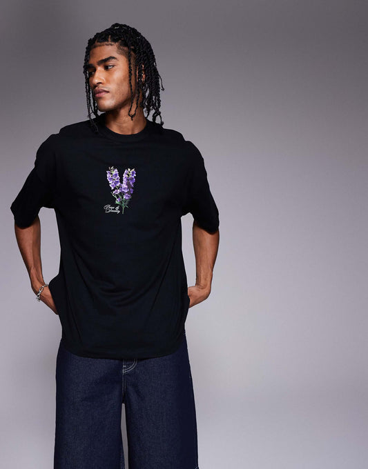 Oversized T-Shirt With Floral Chest Print