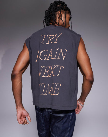 Boxy Oversized Vest With Front And Back Sports Graphics