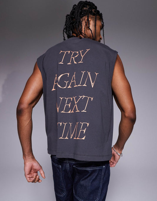 Boxy Oversized Vest With Front And Back Sports Graphics