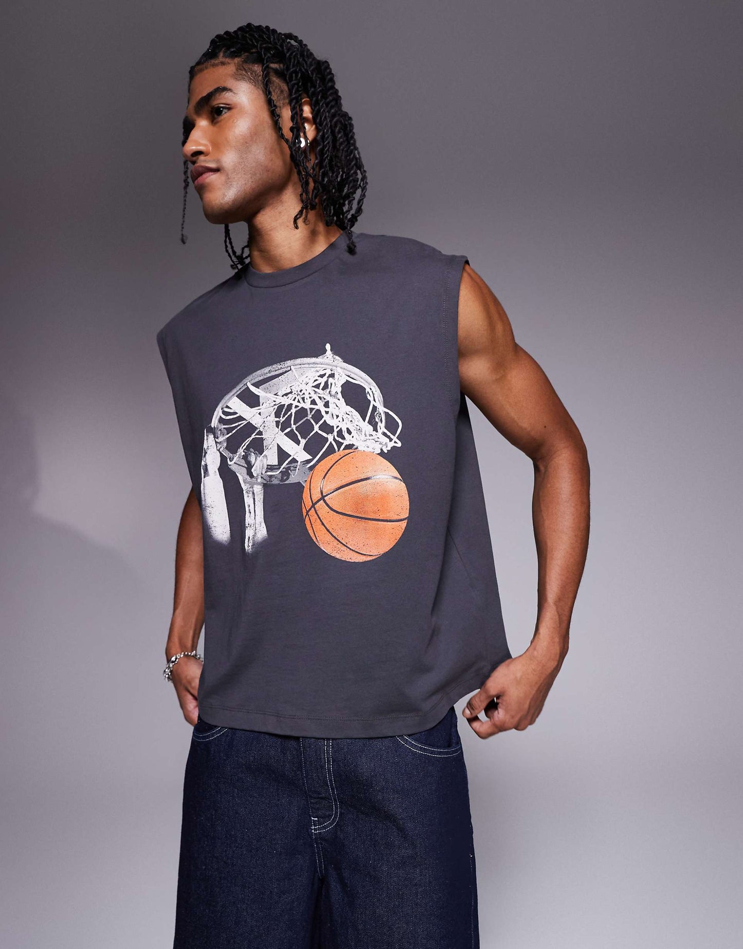 Boxy Oversized Vest With Front And Back Sports Graphics