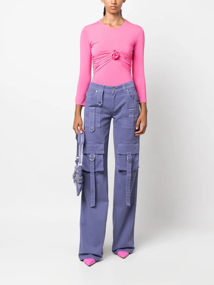 Floral-Appliqué Gathered T-Shirt