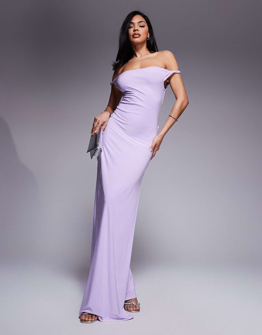 Twist Shoulder With Lace Up Back Maxi Dress