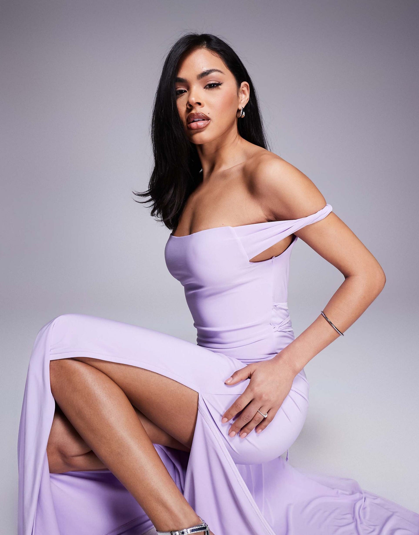 Twist Shoulder With Lace Up Back Maxi Dress
