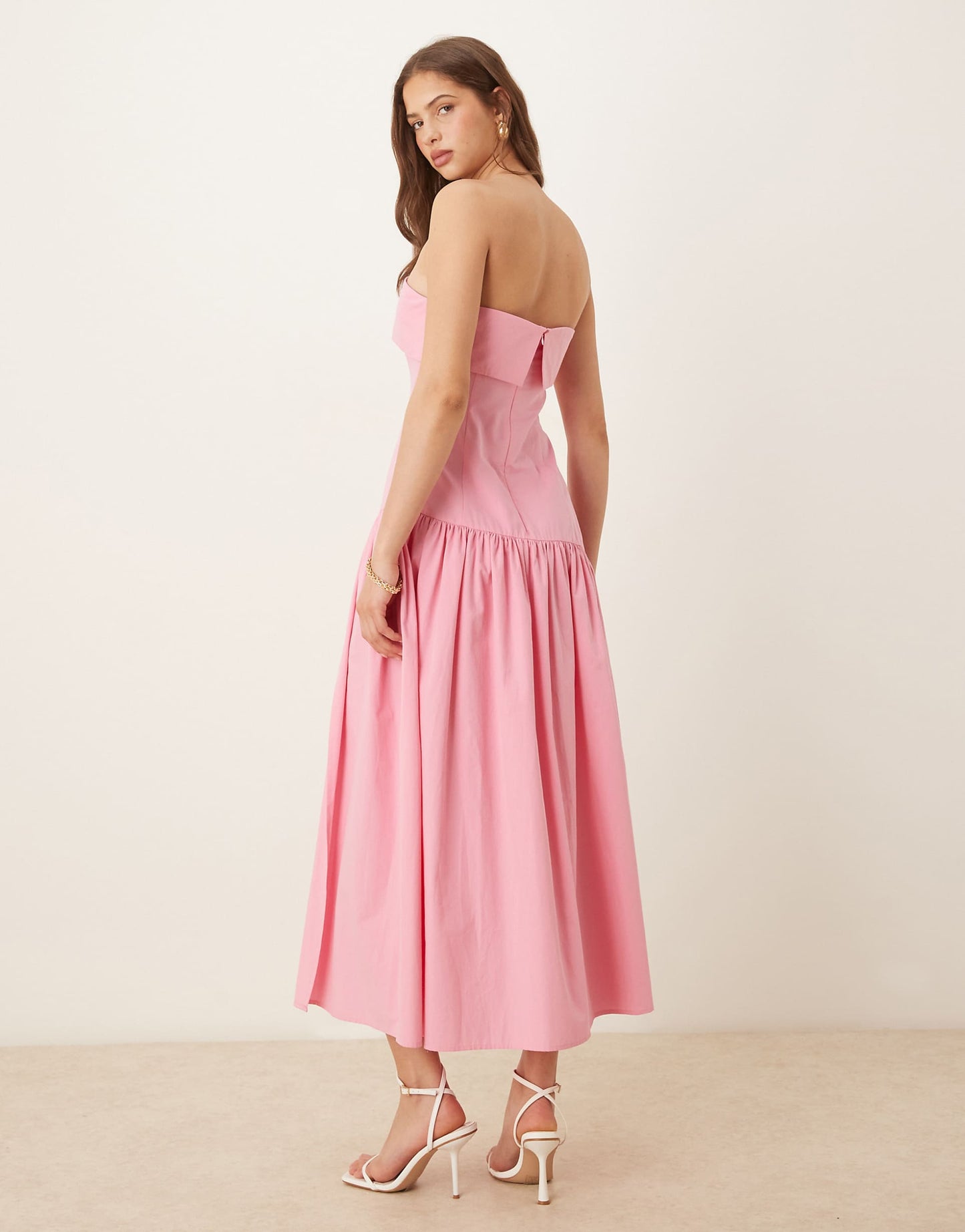 Fold Over Bandeau Midi Dress With Asymmetric Detailing