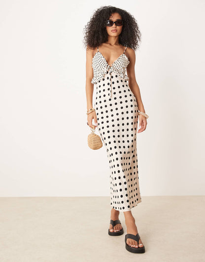 Tie Front Bust Ruffle Midi Dress