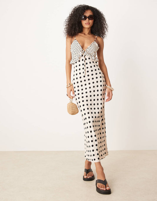 Tie Front Bust Ruffle Midi Dress