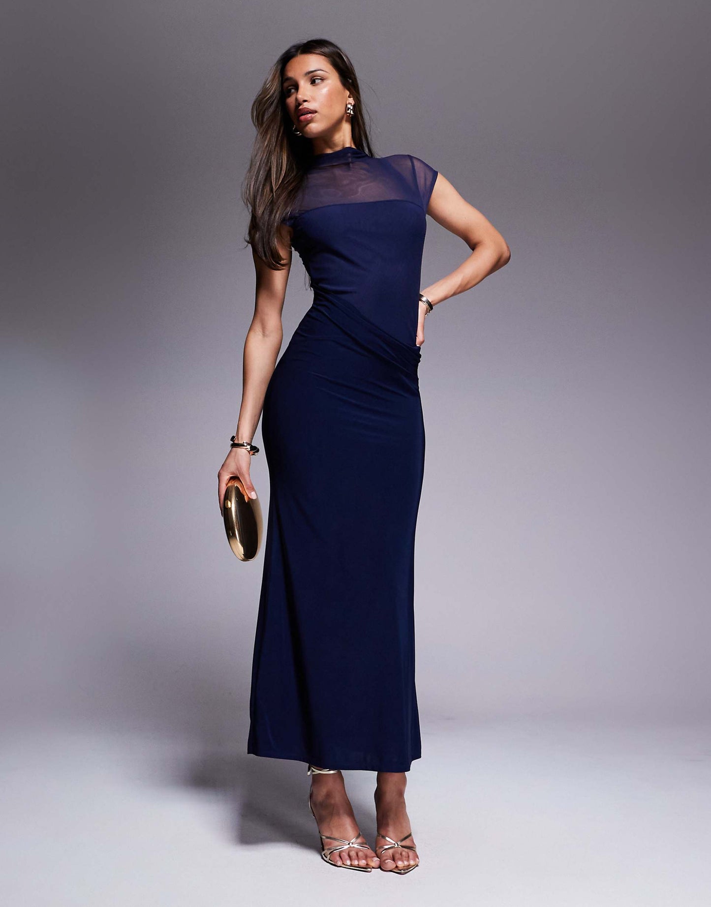 Maxi Dress With Cowl Skirt Detail And Layered Bodice