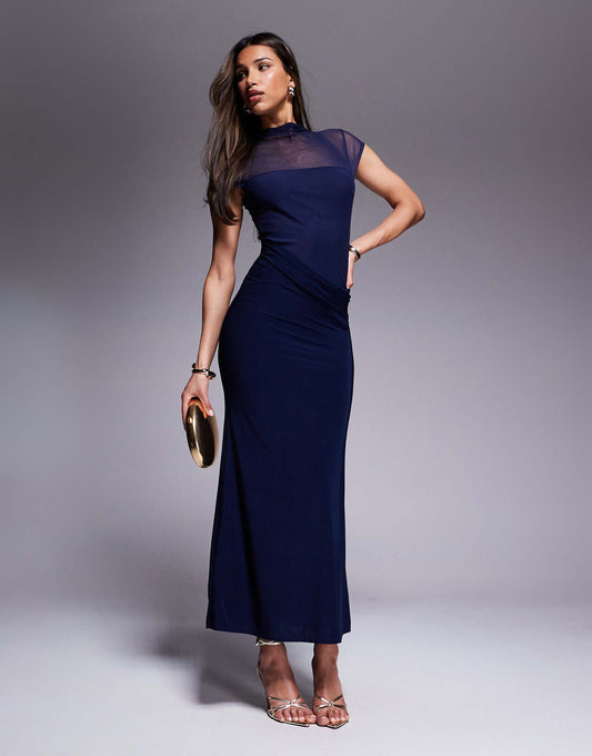 Maxi Dress With Cowl Skirt Detail And Layered Bodice