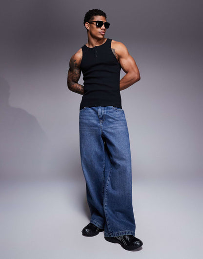 Muscle Fit Henley Rib Vest