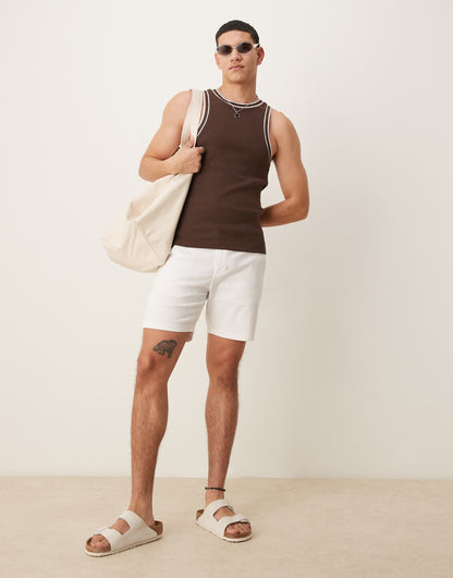 Muscle Fit Rib Vest With Contrast Binding