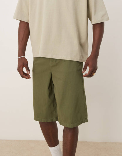 Wide Longline Herringbone Shorts