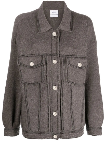 Contrast-Stitching Denim-Effect Jacket