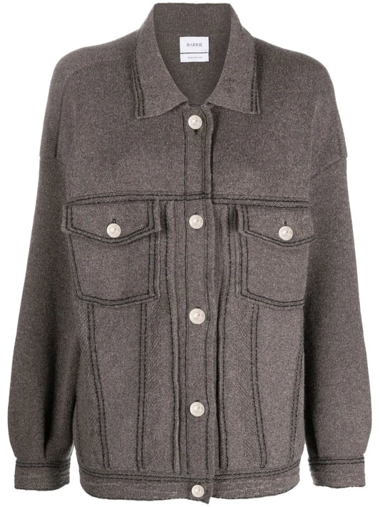 Contrast-Stitching Denim-Effect Jacket
