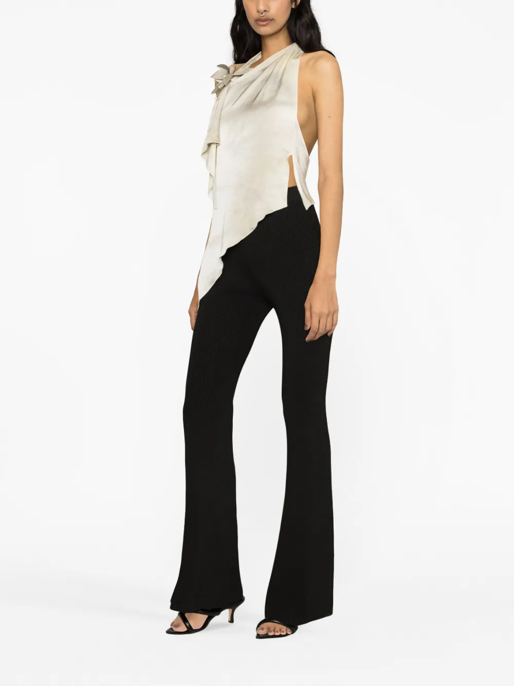 Ribbed-Knit Flared Trousers