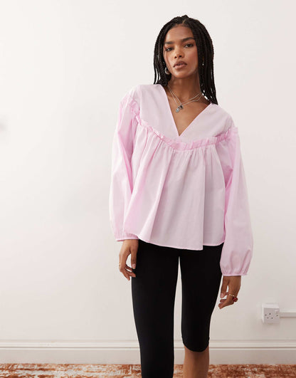 Ruffle Yoke Smock Top
