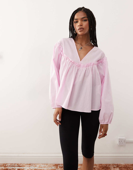 Ruffle Yoke Smock Top