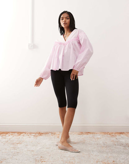 Ruffle Yoke Smock Top