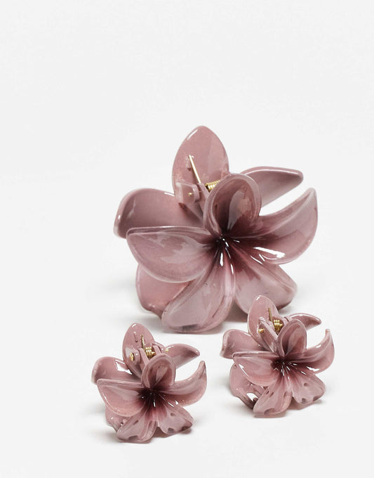 Set Of 3 Flower Hair Clips