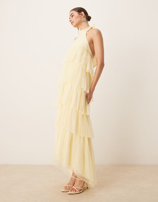 Backless Tiered Tulle Maxi Dress