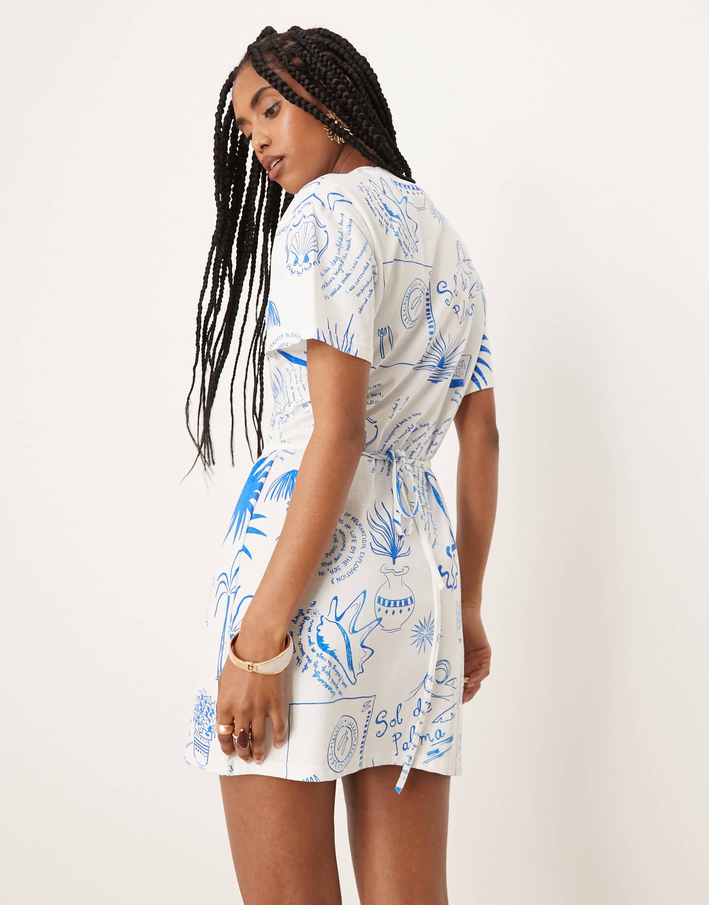 Tie Waist Palm Print Mini Dress