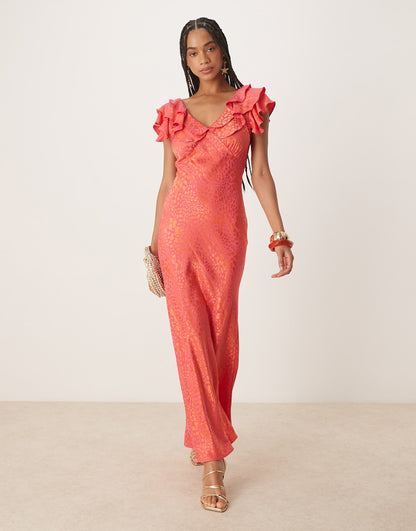 Ruffle Sleeve Metallic Maxi Dress