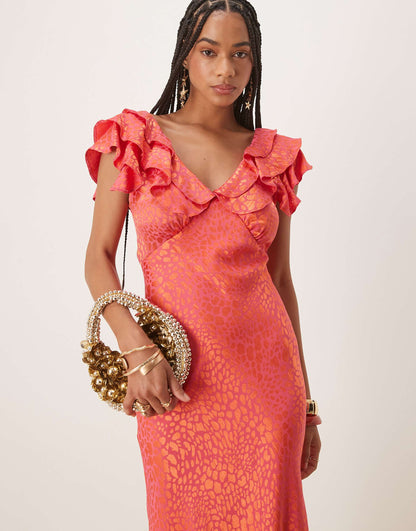 Ruffle Sleeve Metallic Maxi Dress