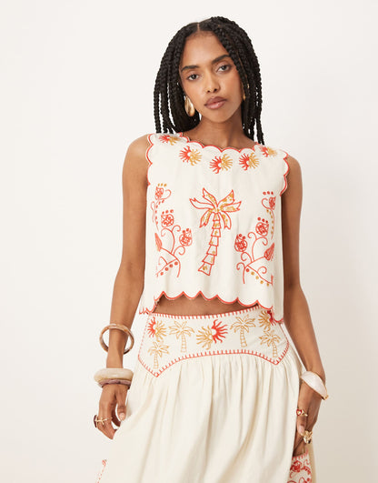 Embroidered Cotton Top Co-Ord