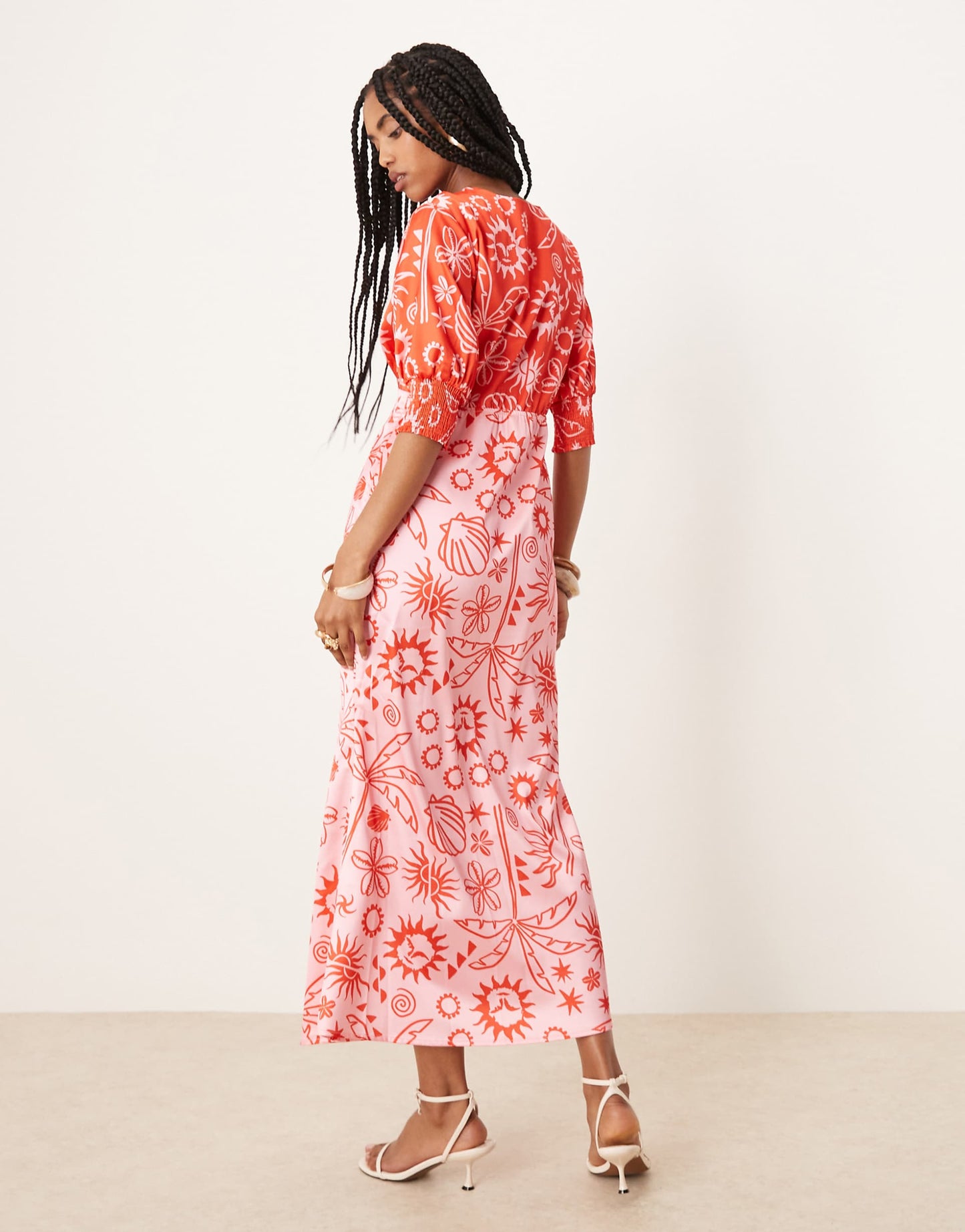 Palm Print Contrast Midaxi Dress