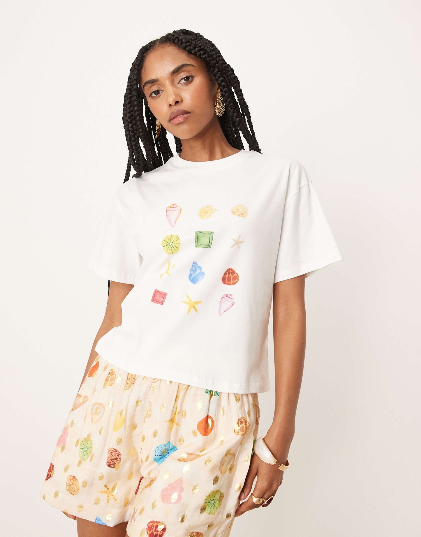 Multi-Colour Shell Print T-Shirt Co-Ord