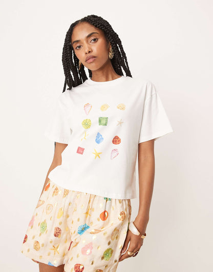 Multi-Colour Shell Print T-Shirt Co-Ord