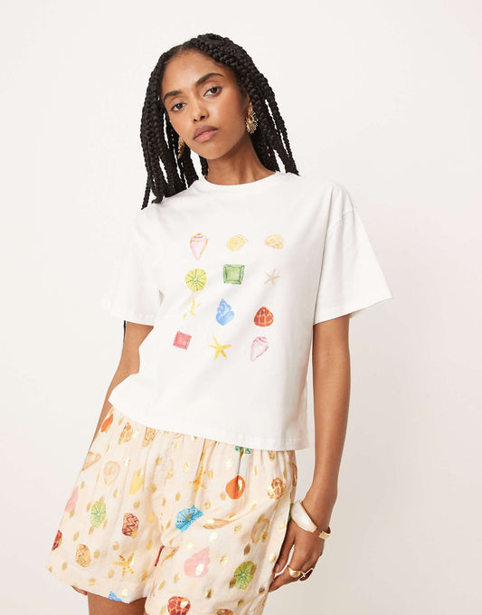 Multi-Colour Shell Print T-Shirt Co-Ord