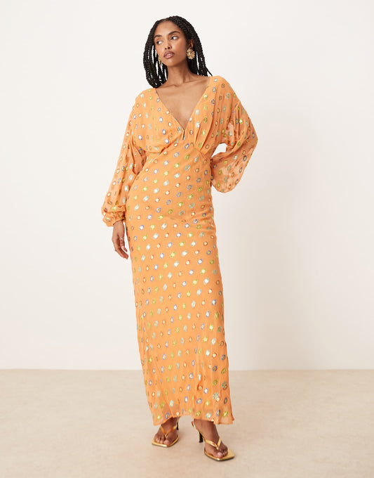 Metallic Gold Spot Midaxi Dress