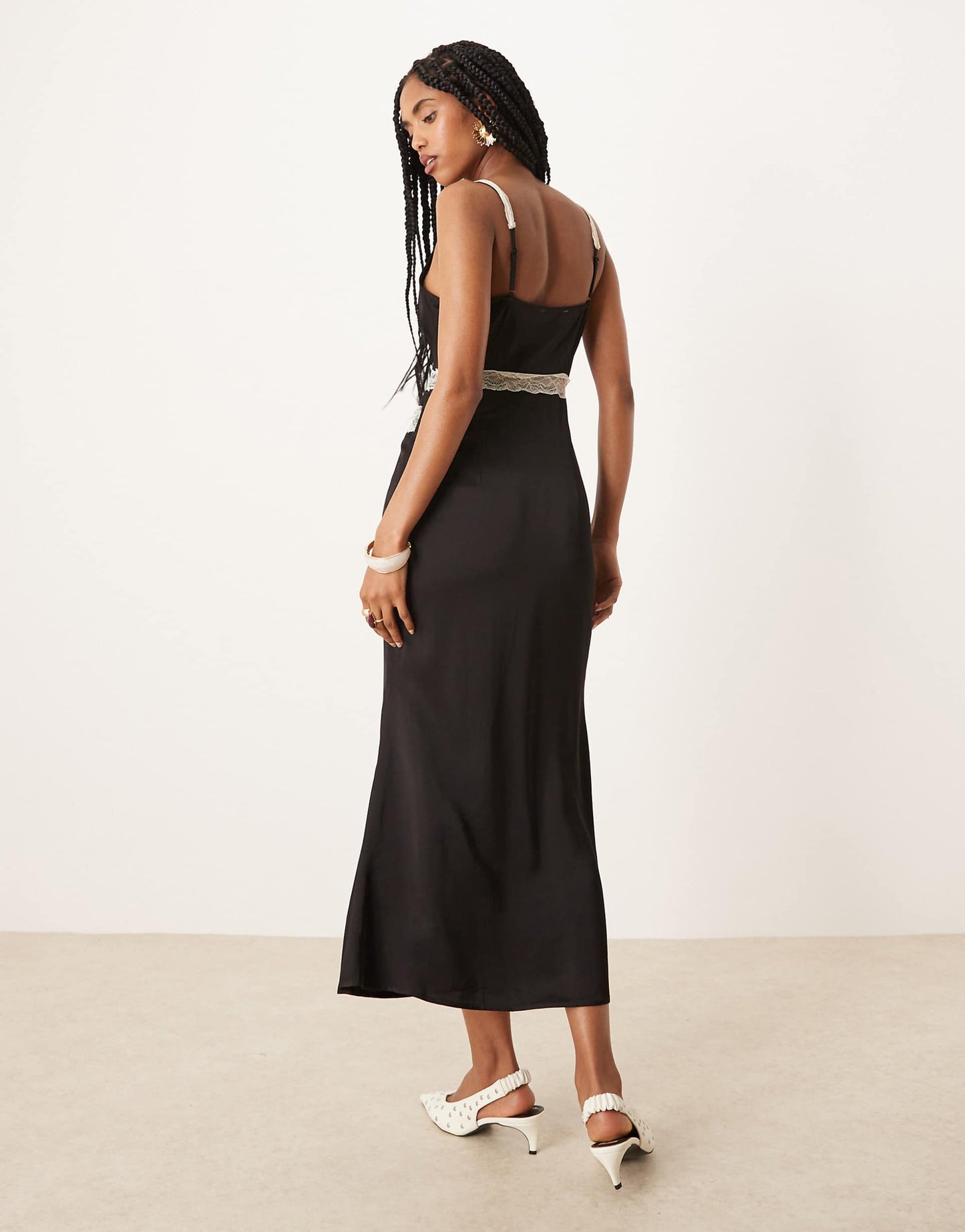 Contrast Lace Insert Satin Midaxi Dress