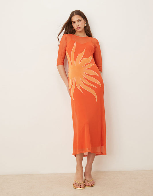 Sunburst Mesh Midaxi Dress