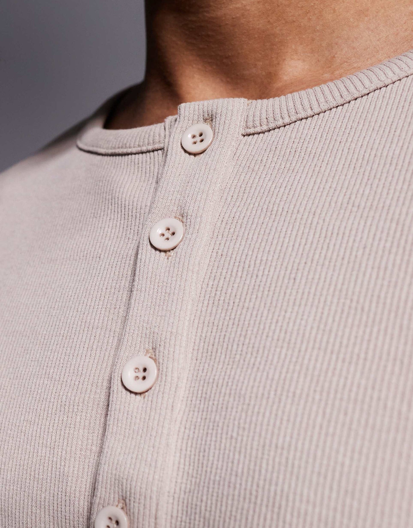 Muscle Fit Rib T-Shirt With Henley Neck