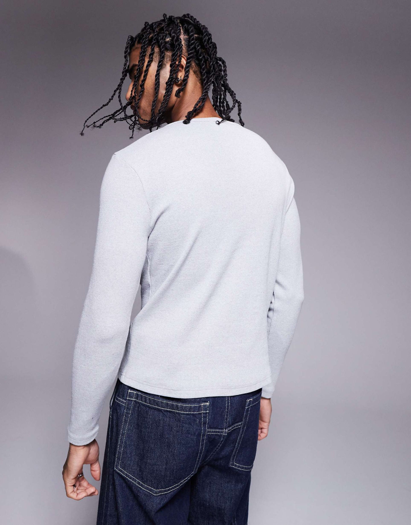 Muscle Fit Long Sleeve Rib T-Shirt With Henley Neck