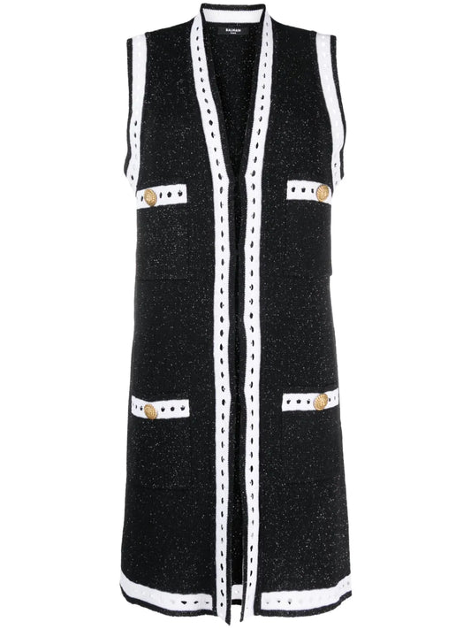 V-Neck Contrasting-Border Cardigan