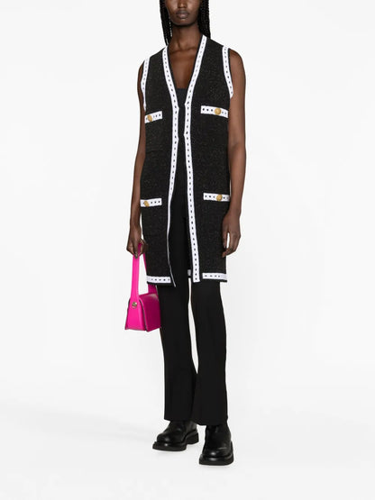 V-Neck Contrasting-Border Cardigan