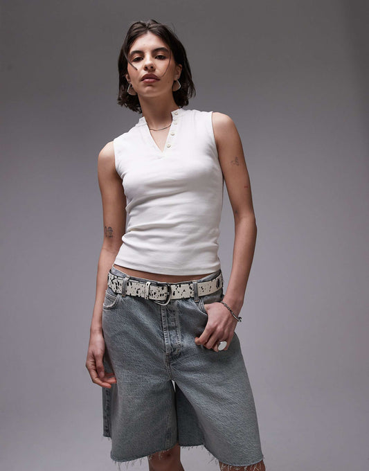 V Neck Tank Top With Buttons