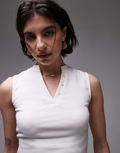 V Neck Tank Top With Buttons